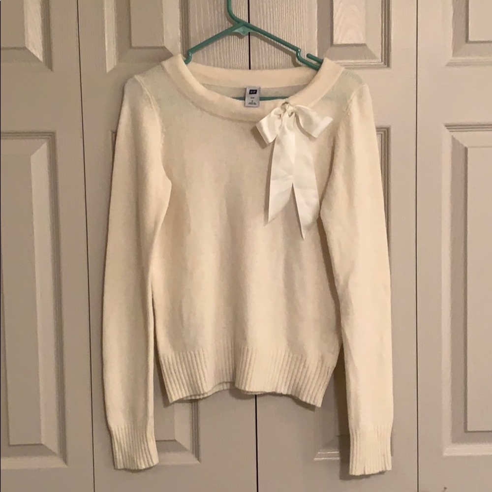 Cream Knit Gap Sweater with Satin Ribbon Bow
